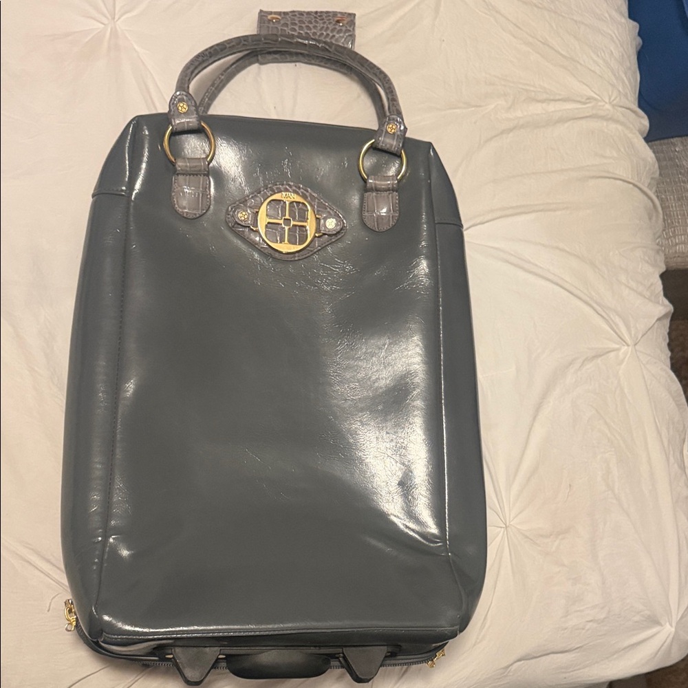 IMAN Gray Leather Bag with Gold Details
